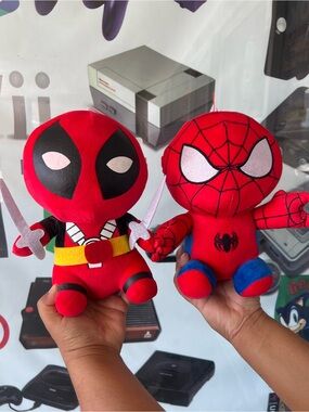 Red Superhero Plush Toy - Kids Soft Figure set (2) plushies !